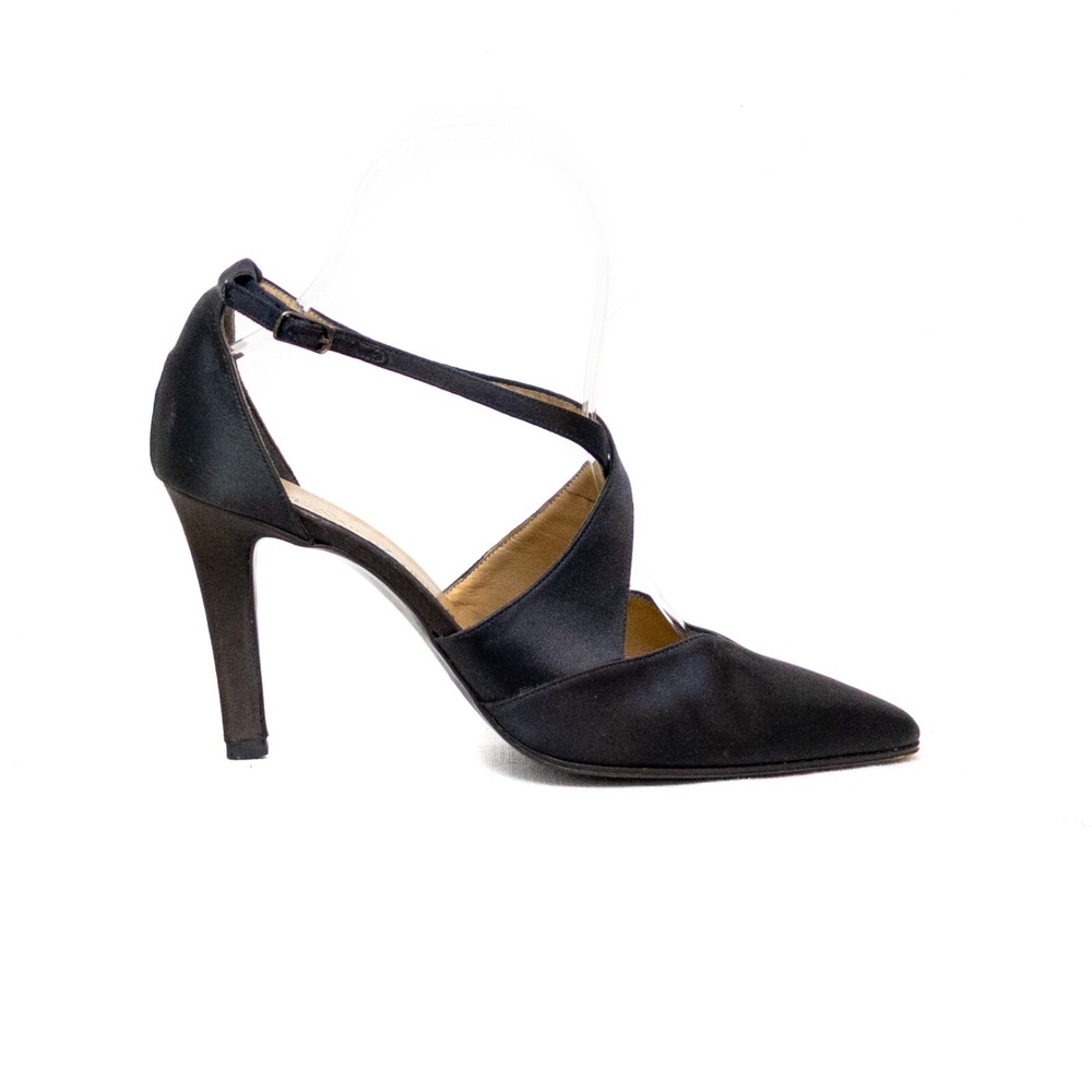 Vintage Yves Saint Laurent Black Satin Cross-Strap Heels – Size US 6 / EU 36.5 - Picture 3 of 10